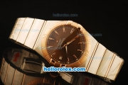 Omega Constellation Co-Axial Swiss ETA 2824 Automatic Steel Case with Rose Gold Bezel and Brown Dial-Two Tone Bracelet