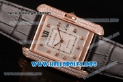 Cartier Tank Anglaise Miyota 9015 Automatic Rose Gold Case with Diamonds Markers and Silver Dial - Diamonds Bezel