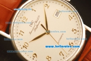 IWC Portugieser Asia 2892 Automatic Steel Case with Silver Dial and Gold Markers-Brown Leather Strap