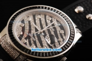 Rolex Datejust Automatic Movement Steel Case with Black/Diamond Dial-Diamond Markers and Black Rubber Strap