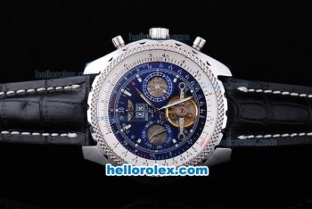 Breitling Bentley Tourbillon Automatic Silver Case with Blue Dial and Black Leather Strap