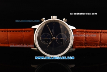 IWC Portuguese Chronograph Swiss Valjoux 7750 Automatic Movement Steel Case with Blue Dial and Leather Strap