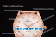 Omega De Ville Prestige Miyota Quartz Rose Gold Case/Bracelet with White MOP Dial Diamonds Bezel and Diamonds Markers