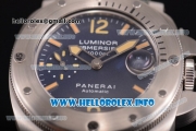 Panerai Luminor Submersible 1000m "La Bomba" Swiss Valjoux 7750 Automatic Steel Case with Blue Dial and Green Leather Strap - Yellow Markers - 1:1 Original (H)