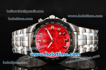 Ferrari Rattrapante Chrono Miyota OS20 Quartz Steel Case with PVD Bezel Red Dial and Stick Markers