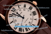 Cartier Ronde Solo Swiss ETA 2836 Automatic Rose Gold Case with Brown Leather Strap Black Roman Numeral Markers and White Dial