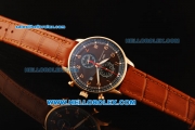 IWC Portuguese Yacht Club Chronograph Quartz Movement Rose Gold Case with Brown Dial and Leather Strap