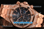 Audemars Piguet Royal Oak Chronograph Swiss Valjoux 7790 Automatic Rose Gold/Diamonds Case with Blue Grids Dial Diamonds Bezel and Stick Markers (EF)