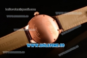 Cartier Rotonde De Swiss Quartz Rose Gold Case with Brown Guilloche Dial Diamonds Bezel and Brown Leather Strap