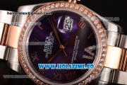 Rolex Datejust Asia 2813 Automatic Rose Gold/Steel Case with Purple Dial Diamonds Bezel and Roman Numeral Markers (BP)