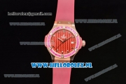 Hublot Big Bang Tutti Japanese Miyota Quartz Rose Gold Case with Red Dial Stick Markers and Pink Rubber Strap