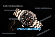 Omega Seamaster Planet Ocean 600M Co-axial GMT Clone Omega 8605 Automatic Full Steel with Black Dial and and Stick/Orange Arabic Numeral Markers (EF)
