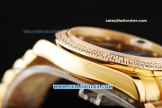 Rolex Day Date II Automatic Movement Full Gold with Double Row Diamond Bezel - Diamond Markers and Black MOP Dial