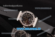 Hublot Classic Fusion Asia 6497 Manual Winding Steel Case with Skeleton Dial Diamonds Bezel and Stick Markers