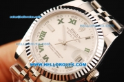 Rolex Datejust Automatic Movement Full Steel with White Dial and Green Roman Numerals-Lady Model