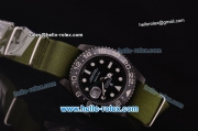 Rolex GMT-Master Pro-Hunter Swiss ETA 2836 Automatic Movement PVD Case with Black Dial-White Markers and Green Nylon Strap