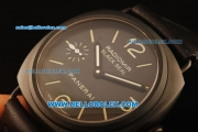 Panerai Luminor Marina Swiss ETA 6497 Manual Winding Movement PVD Case with Black Dial and Yellow Markers-Black Leather Strap