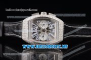 Franck Muller Vanguard Miyota OS20 Quartz Steel Case with Champagne Dial Black Leather Strap and White Subdials Diamonds Bezel Franck Muller Vanguard Miyota OS20 Quartz Steel Case with Champagne Dial Black Leather Strap and White Subdials Diamonds Bezel