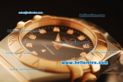 Omega Constellation Swiss Quartz Steel Case with Rose Gold Bezel and Black Dial-Diamond Markers