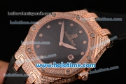 Audemars Piguet Royal Oak Lady Miyota OS2035 Quartz Rose Gold/Diamond Case with Black Leather Bracelet and Black Dial (EF)