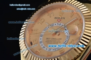 Rolex Sky-Dweller Asia 2813 Automatic Gold Case Numeral Markers with Black Leather Strap and Yellow Dial