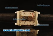 Corum Bridge Automatic Rose Gold Case with White Skeleton Dial and Black Leather Strap