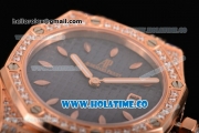 Audemars Piguet Royal Oak Lady Swiss Quartz Rose Gold/Diamonds Case with Blue Dial and Blue Rubber Strap (EF)