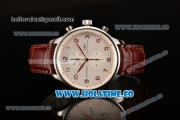 IWC Portuguese Chrono Miyota Quartz Steel Case with Brown Leather Strap White Dial and Arabic Numeral Markers