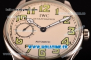 IWC Portugieser Hand-Wound Asia 6497 Manual Winding Steel Case with White Dial Black Leather Strap and Green Arabic Numeral Markers