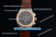 Hublot Classic Fusion Chronograph Swiss Valjoux 7750 Automatic Rose Gold Case with Grey Dial Stick Markers and Brown Genuine Leather Strap