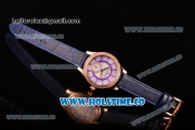 Jaeger-LeCoultre Lady Miyota Quartz Rose Gold Case with White MOP Dial Purple Stick Markers and Blue Leather Strap - Diamonds Bezel