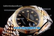 Rolex Datejust II Asia 2813 Automatic Two Tone Case/Bracelet with Black Dial and Diamonds Markers (BP)