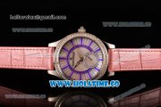 Jaeger-LeCoultre Lady Miyota Quartz Steel Case with White MOP Dial Purple Stick Markers and Pink Leather Strap - Diamonds Bezel