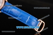 Cartier Rotonde De Asia Manual Winding Rose Gold Case with Diamonds Bezel Blue Dial and White Roman Numeral Markers