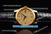 Patek Philippe Calatrava Miyota Quartz Yellow Gold Case with Yellow Gold Dial and Black Leather Strap Diamonds Markers