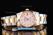 Rolex Datejust Oyster Perpetual Chronometer Automatic Two Tone with Rose Gold Bezel,Pink Dial and Diamond Marking