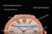 Cartier Ballon Bleu De Small Swiss Quartz Rose Gold Case with Diamonds Bezel White Dial and Pink Leather Strap - Black Markers