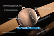 Cartier Ballon Bleu De Small Swiss Quartz Steel Case with Diamonds Bezel White Dial and Brown Leather Strap - Black Markers