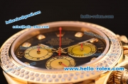 Rolex Daytona Swiss Valjoux 7750-SHG Automatic Gold Case/Strap with Diamond Bezel - Black Dial and Diamond Markers