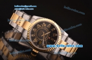 Rolex Sky-Dweller Asia 2813 Automatic Two Tone Case/Strap with Black Dial and Roman Markers