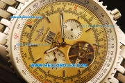 Breitling Tourbillon Automatic Full Steel with Yellow Dial and Stick Markers