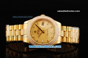 Rolex Day Date II Automatic Movement Full Gold with Double Row Diamond Bezel - Diamond Markers and Gold Dial