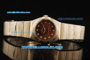 Omega Constellation Swiss Quartz Movement Full Steel with and Brown Dial and Diamond Markers-Lady Model