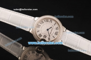 Cartier Ballon Bleu De Cartier Swiss ETA Quartz Steel Case with Diamond Bezel and White Dial-White Leather Strap