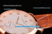 Vacheron Constantin Malte Miyota Quartz Rose Gold Case with Brown Leather Bracelet Diamond Markers and White Dial