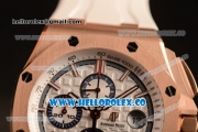 Audemars Piguet Royal Oak Offshore Summer Edition Chrono Clone AP Calibre 3126 Automatic Rose Gold Case with White Dial Stick Markers and White Rubber Strap - 1:1 Original (JF)