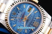 Rolex Datejust Oyster Perpetual Two Tone with Gold Bezel and Blue Rolex Logo Dial