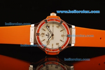 Hublot Big Bang Swiss Quartz Movement Steel Case with Orange Diamond Bezel and Orange Rubber Strap