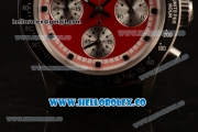 Rolex Daytona Vintage Edition Chrono Miyota OS20 Quartz Steel Case with Red Dial Steel Bezel and Black Leather Strap