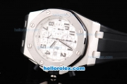 Audemars Piguet Royal Oak Chronograph Quartz Movement White Grid Dial with Black Number Markers and Black Rubber Strap